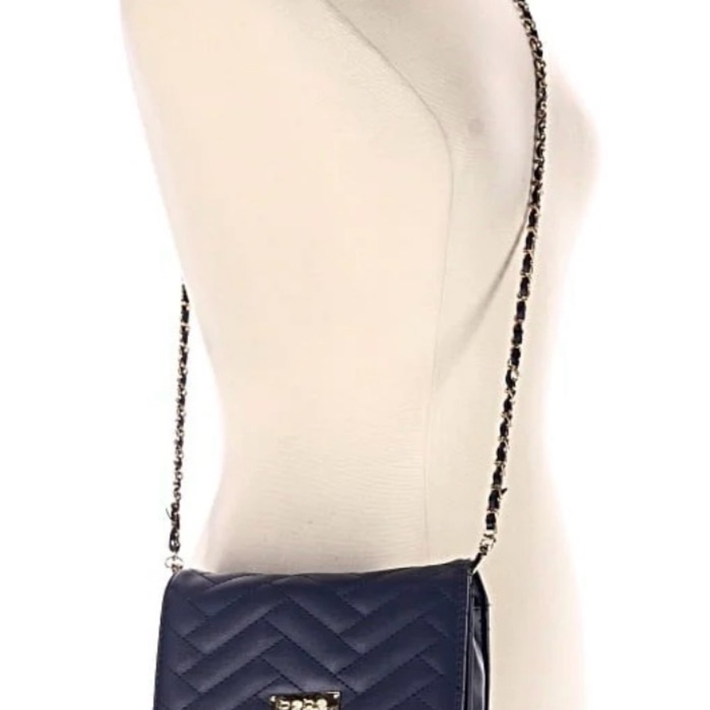 Bebe Chevron Black Mini Flap Bag Gold Chain Strap - Picture 16 of 16